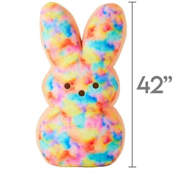 Jumbo Peeps Easter Bunny Plush Rainbow Tie Dye 42" Inch Giant Stuffed Pillow - Picture 1 of 4